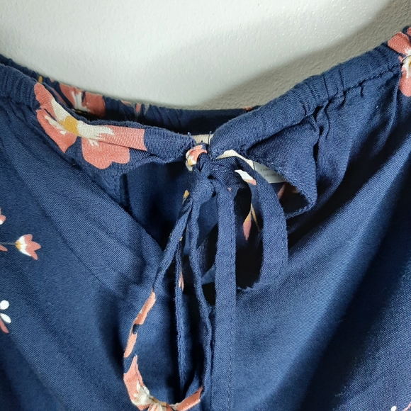 Roxy Peasant Blouse Top Blue Floral - Picture 2 of 9